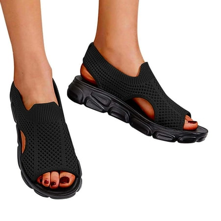 

Women Sandals Thick Bottom Fish Mouth Washable Sport Sandals Mesh Knit Open Toe Soft Sole Sandals Ladies Breathable Outdoor Flat Sandals Clearance