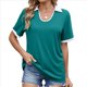 thumbnail image 1 of Camisetas de Corta con Cuello en U para Mujer, Blusas de Verano con Contraste, Camisas Informales de Negocios, Camisetas Holgadas. Lago Azul XL, 1 of 8