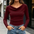 thumbnail image 2 of Asxite Women Plus Size Fall Winter Tops Round Neck Long Sleeve Solid Pile Collar Waist Ruched Ribbed Shirts, 2 of 7