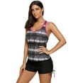 thumbnail image 4 of Femmes V Cou Couleur Bloc Imprimé Racerback Tankini Maillot de Bain Pas de Bas S - XXXL, 4 of 5