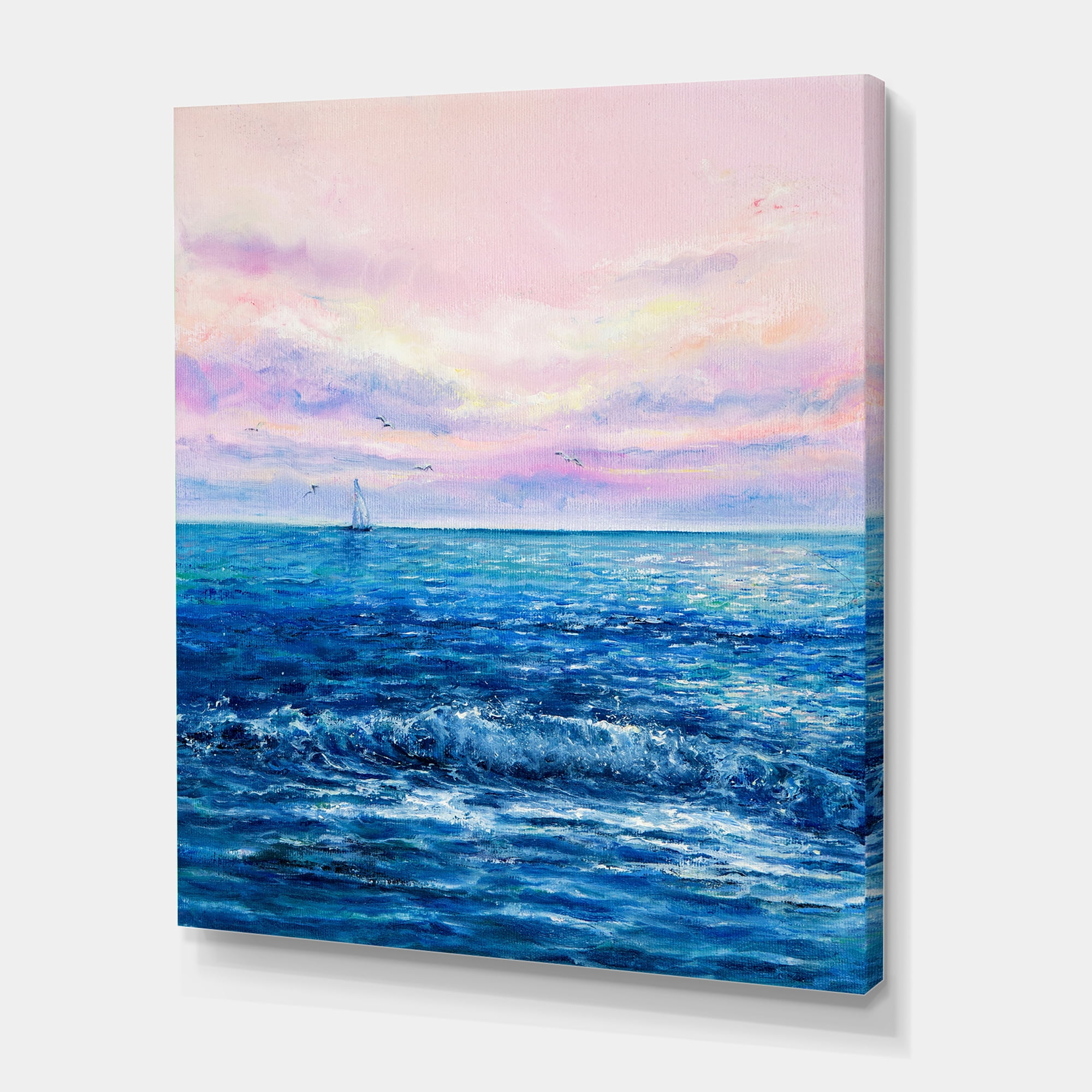 Designart ' Sunrise Glow On The Ocean Waves II ' Nautical & Coastal Canvas Wall Art Print