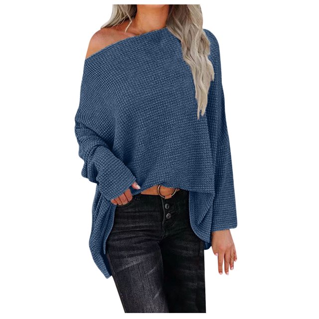 Haut Ample pour Femmes, Couleur Unie, Manches Longues, Polyester, Bleu, m