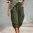 thumbnail image 2 of Womens Cargo Capri Pants, Elastic Waist Drawstring Cropped Pants with Multi Pockets, Outdoor, Walking Casual Workout Wear | VerBelle,Army Green L, 2 of 7