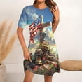 thumbnail image 2 of Womens American Flag Dress 4Th of July Patriotic Shirt Elastic High Waist Mid Dress Round Neck Short Sleeve Sundress Usa Flag Star Printed Dresses Summer Beach Vacation Sun-Dress, 2 of 5