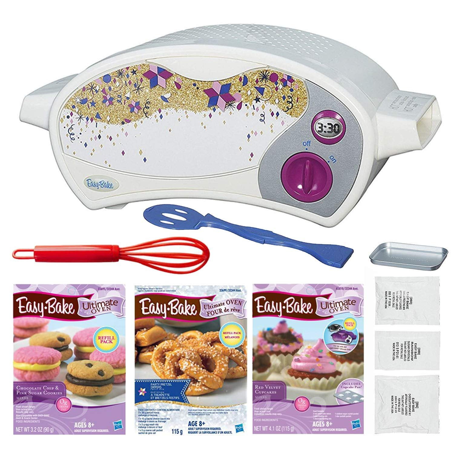 FIVE DEALS Easy Bake Oven Star Edition + Chocolate Chip and Pink Sugar Refill + Red Velvet Cupcakes Refill + Party Pretzel Refill Pack + Mini Whisk