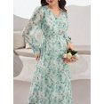thumbnail image 3 of Mint Green Embroidered Floral V-Neck Long Sleeve Maxi Dress For Women, 3 of 7