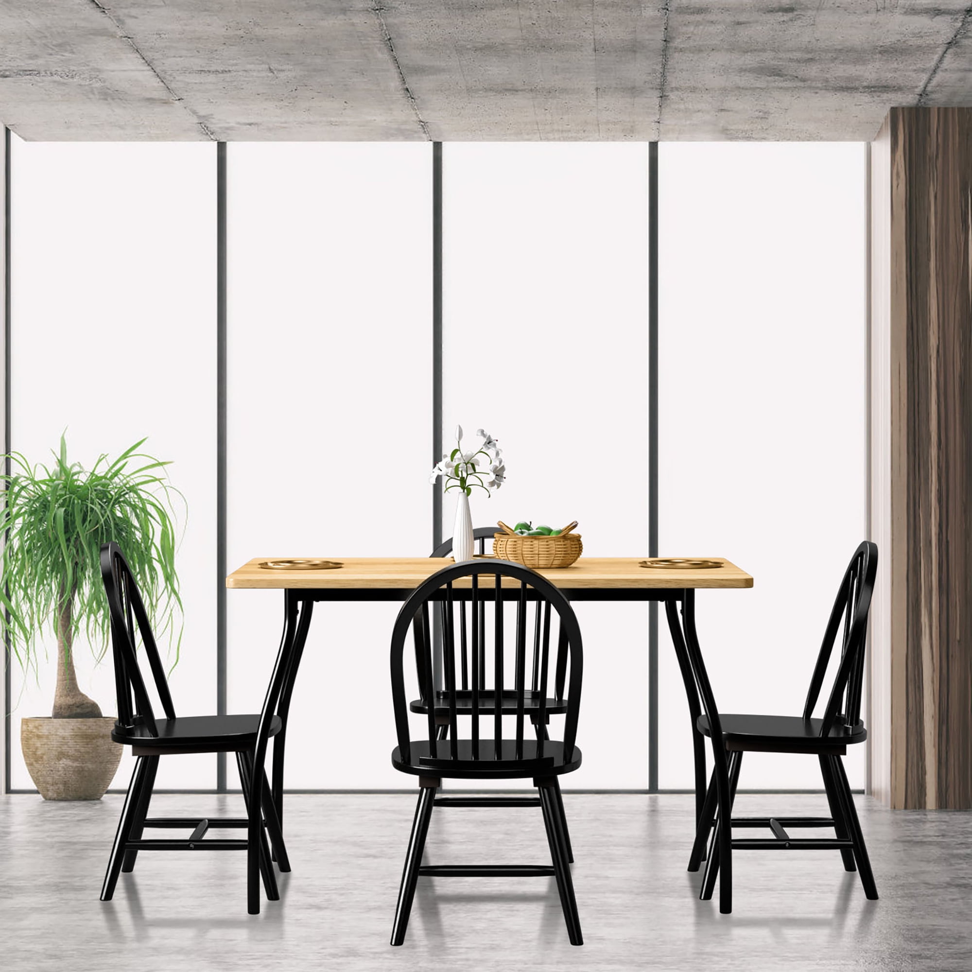 Costway Set of 2 Vintage Windsor Dining Side Chair Wood Spindleback Kitchen Room Black