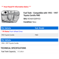 thumbnail image 2 of Fuel Tank - Compatible with 1993 - 1997 Toyota Corolla FWD 1994 1995 1996, 2 of 2