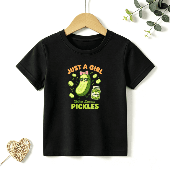 Girls Graphic Tees Cute Pickle Lover Kids T Shirt Funny Food 100% Cotton Short Sleeve Soft Tops 4-13Y
