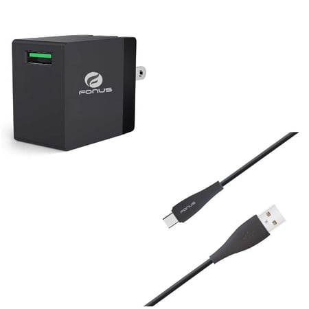 Power Cord Type-C 6ft USB Cable w USB 18W Fast Home Charger Q7Q for Samsung Galaxy Tab S5e 10.5 S4 10.5 Note 10 Plus A 10.1 (2019) Fold A20 A10e - Sony Xperia 5 10 Plus 1 - Xiaomi Redmi Note 7