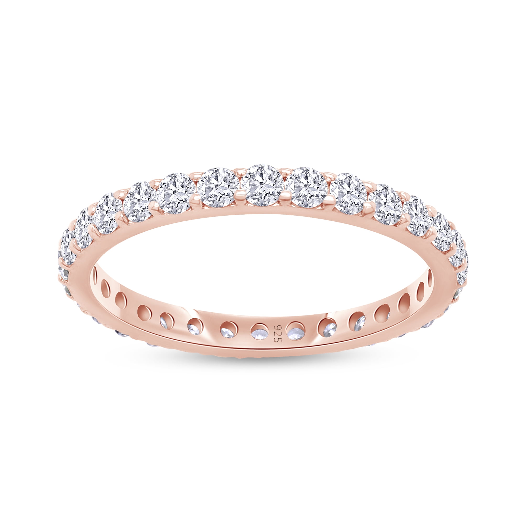 AFFY 1 CT Moissanite Diamond Eternity Wedding Band Ring for Women 14k Rose Gold over Silver-4