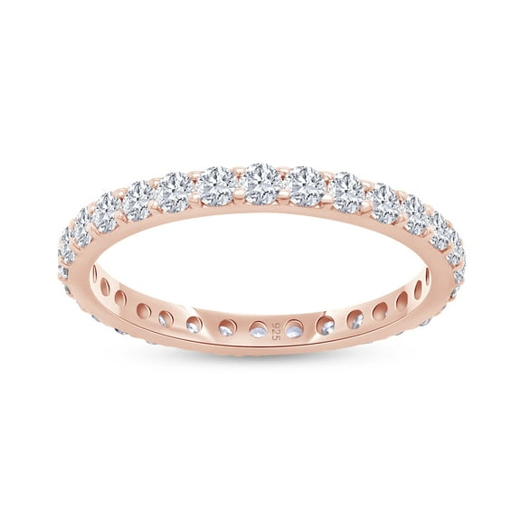AFFY 1 CT Moissanite Diamond Eternity Wedding Band Ring for Women 14k Rose Gold over Silver-4
