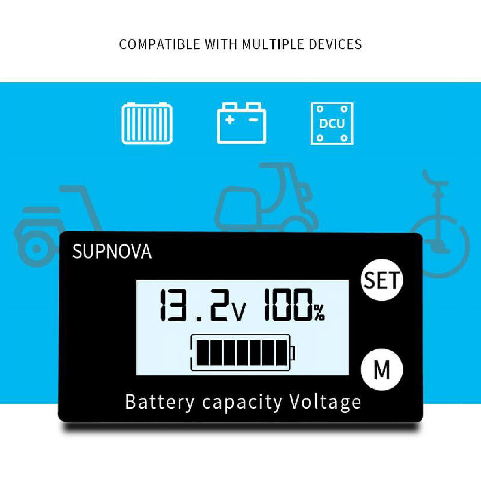 Necvior Battery Capacity for 12V 24V 48V 72V Acid Lithium LiFePO4 Car Motorcycle Voltmeter Panel