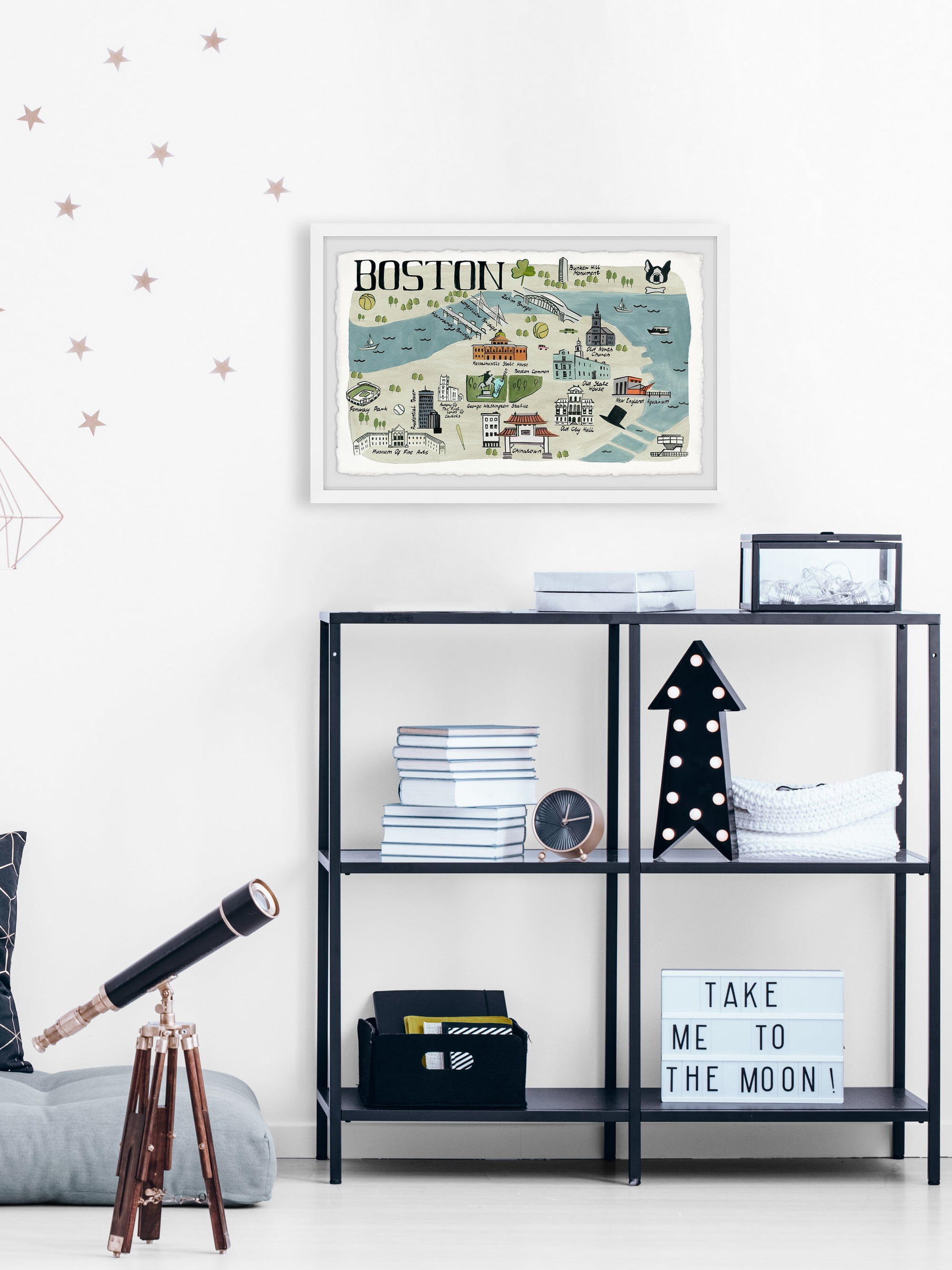 Marmont Hill Illustrated Map of Boston Framed Wall Art, 8" x 12"