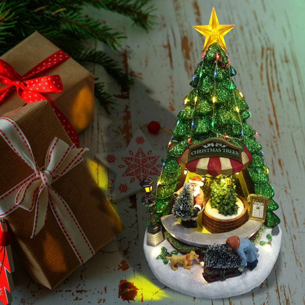 Alpine Corporation Rotating Christmas Tree Shop with LED Lights Holiday ...