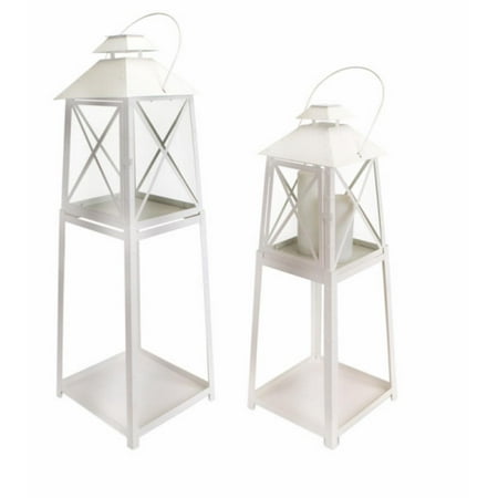 UPC 093422172271 product image for Set of 2 Cape Cod Wellfleet White Iron and Glass Pillar Candle Lantern Stands | upcitemdb.com