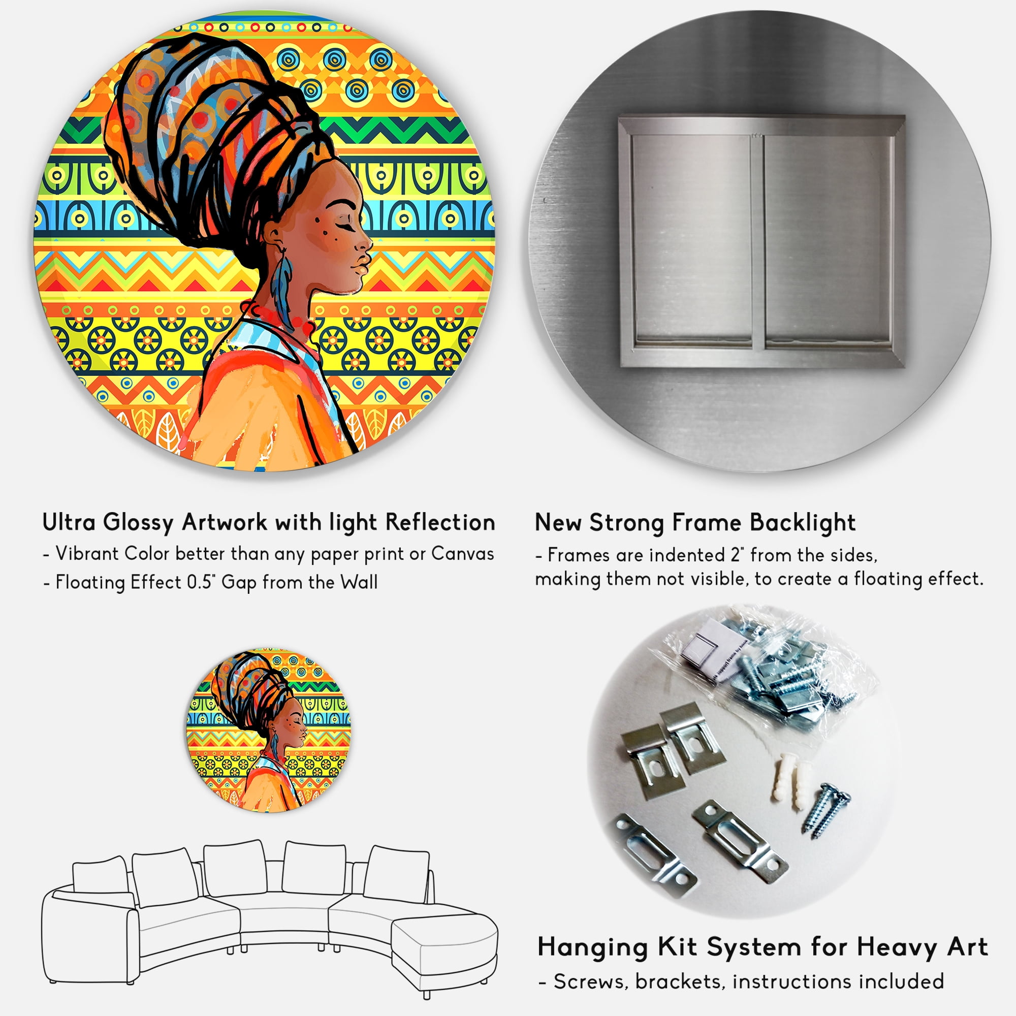 Designart 'African American Woman Portrait with Turban III' Modern Circle Metal Wall Art 29x29 - Disc of 29