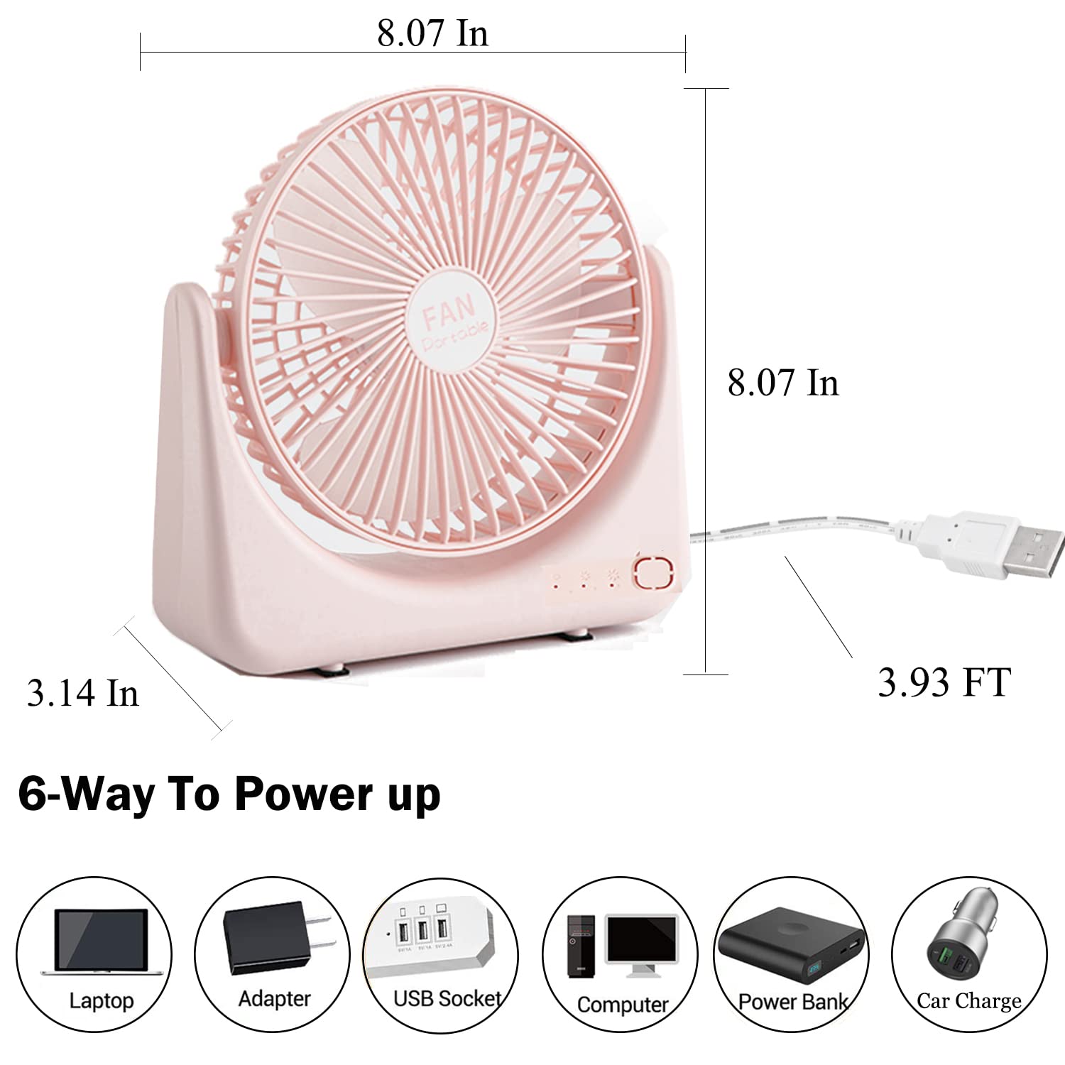 Kiven USB Desk Fan with Remote Control,Small But Powerful,Portable Quiet Wind Desktop Personal Fan,Adjustment Mini Fan for Better Cooling,Home Office Car Indoor Outdoor（Pink）