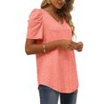 thumbnail image 4 of Bienvenido Women Casual Shirt V Neck Puff Sleeve Elastic Fabric Comfortable Solid Color Stylish Top for Summer Home Office Pink M, 4 of 6