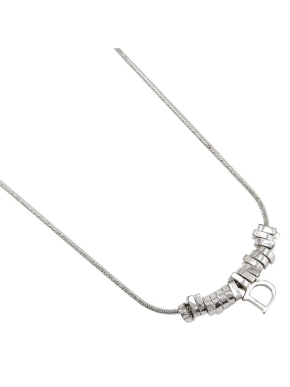 Pre-Owned Christian Dior D logo necklace, metal, silver, approximately 7.4g, women's.