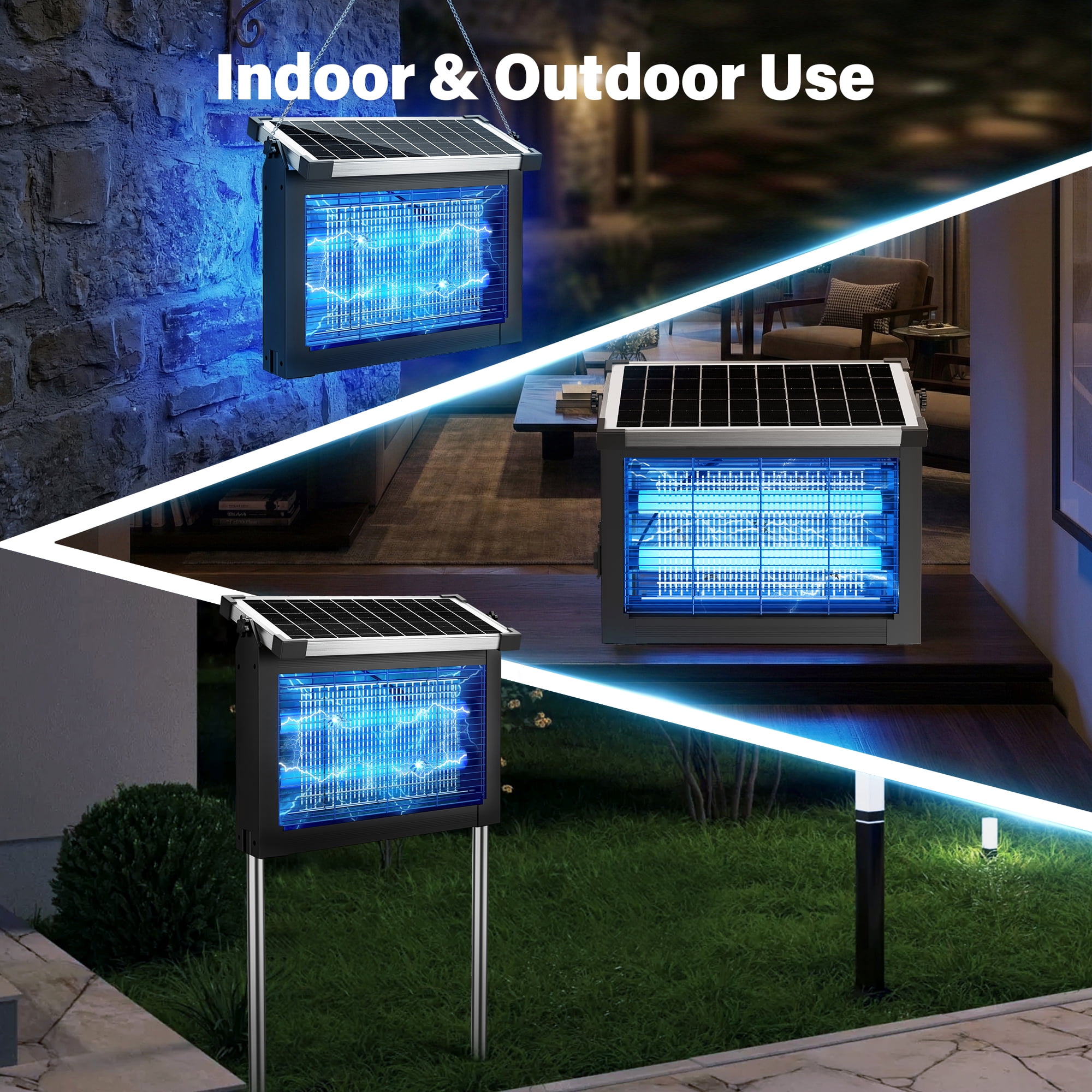 Rossetta Solar Bug Zapper Light, 4500V Waterproof Mosquito Zapper, Dual Power (Solar & USB) for Indoor & Outdoor, Black