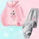 thumbnail image 3 of Conjunto de 2 piezas de sudadera con capucha y pantalones informales para niñas, trajes deportivos para adolescentes, conjuntos de estilo coreano para niños, conjuntos de ropa para bebés bonitos, 3 of 5