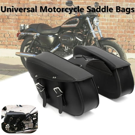 Saddlebag Motorcycle Luggage (Motorcycle Saddlebag Pouch Rider Universal Motorbike Saddle Bag Luggage Tool Bag For Harley Honda Waterproof Black Leather MATCC)