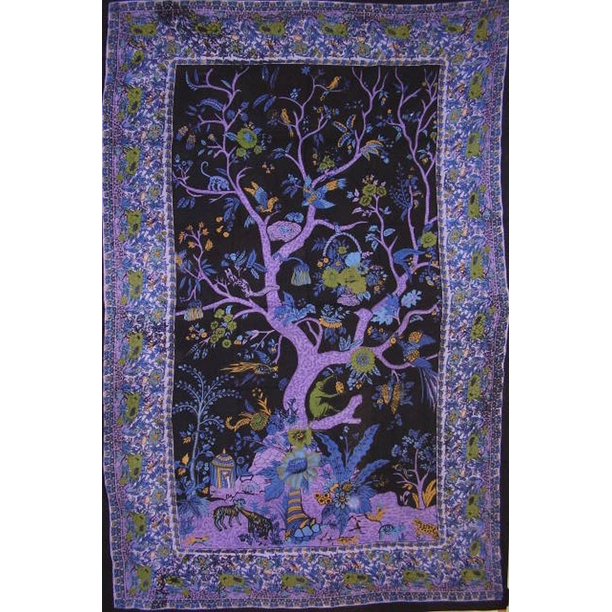 Tree of Life Tapestry Cotton Bedspread 104" x 86" Full