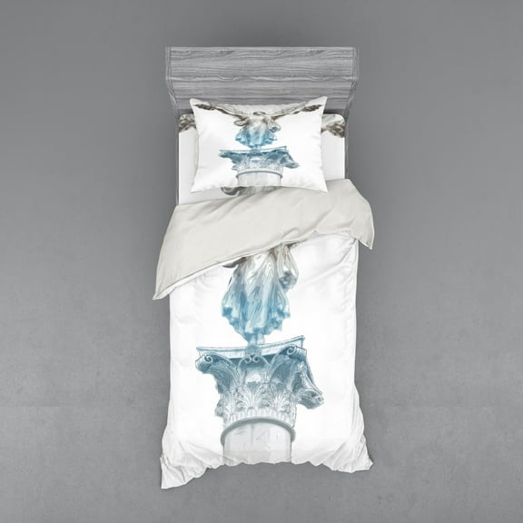 Ambesonne Retro Bedding Set 3 Pcs, Antique Muse, Twin, Pale Blue Umber