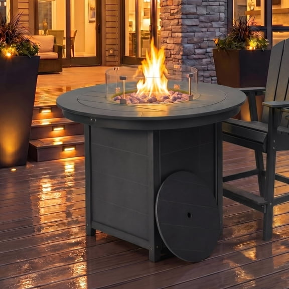 WestinTrends Helios 47" Modern Outdoor Patio Propane Round Counter Height Fire Pit Table (Rocks Not Included), Gray