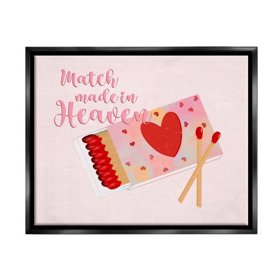 Stupell Match Made In Heaven Romantic Matchbook Holiday Painting Black Floater Framed Art Print Wall Art