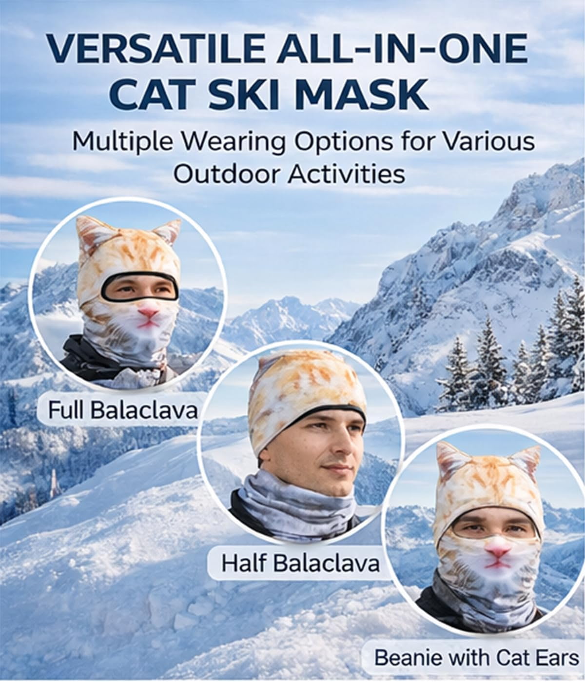 3 Pack Cat Ski Mask Shiesty Balaclava Cute Funny Animal Face with Ears Fuzzy Kitty Suitable for Outdoor Activities