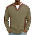 thumbnail image 5 of Felirenzacia Men's V Neck Walf Knit Patch Sweatshirt with Chest Pocket, Long Sleeve Tee Shirt for Big and Tall,Green,M, 5 of 7