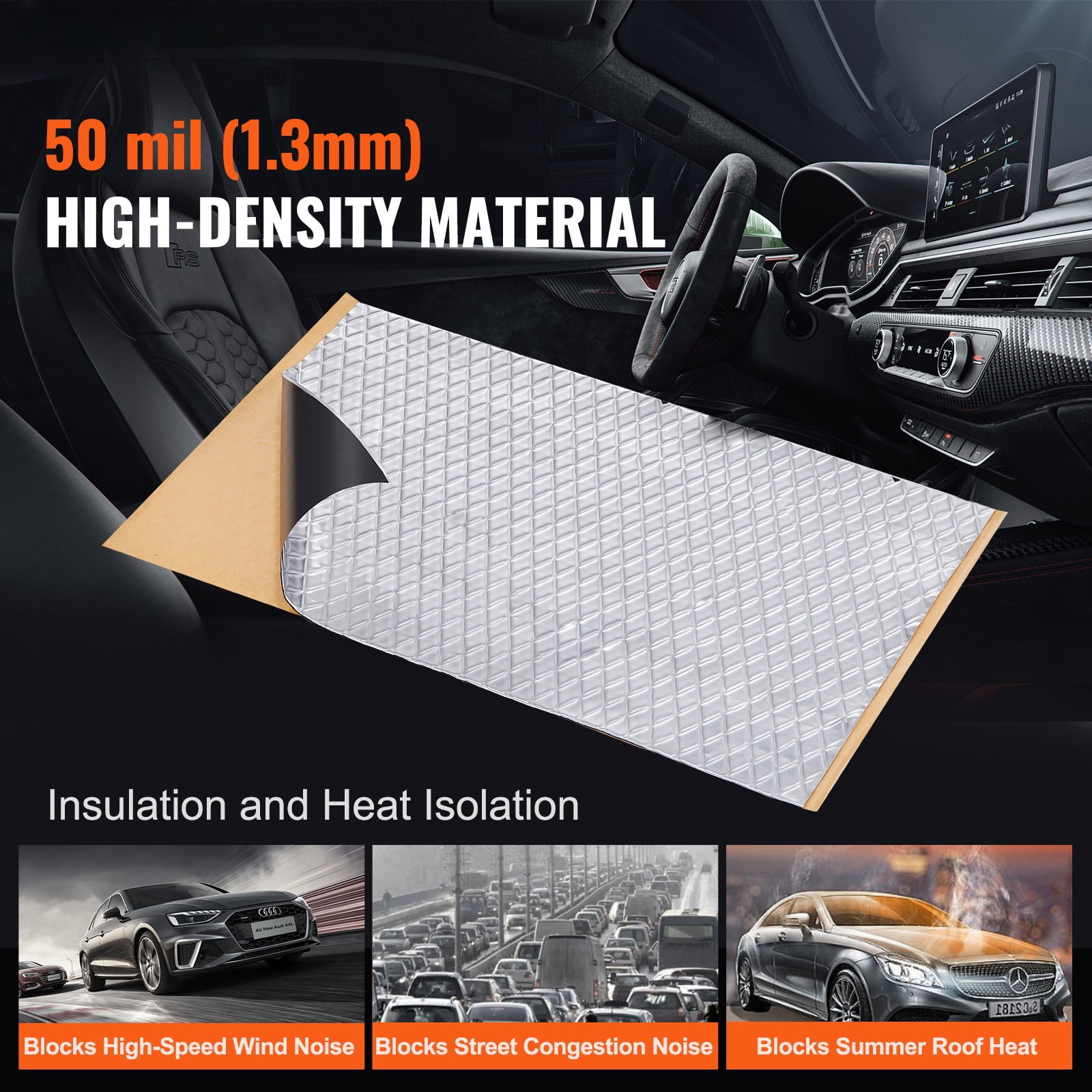 KFFKFF Vehicle Noise Reduction Mat, 50 mil 52 sqft Vehicle Noise Absorption Material, Butyl Auto Acoustic Dampener, Sound Insulation and Vibration Minimizing Material for Automobile