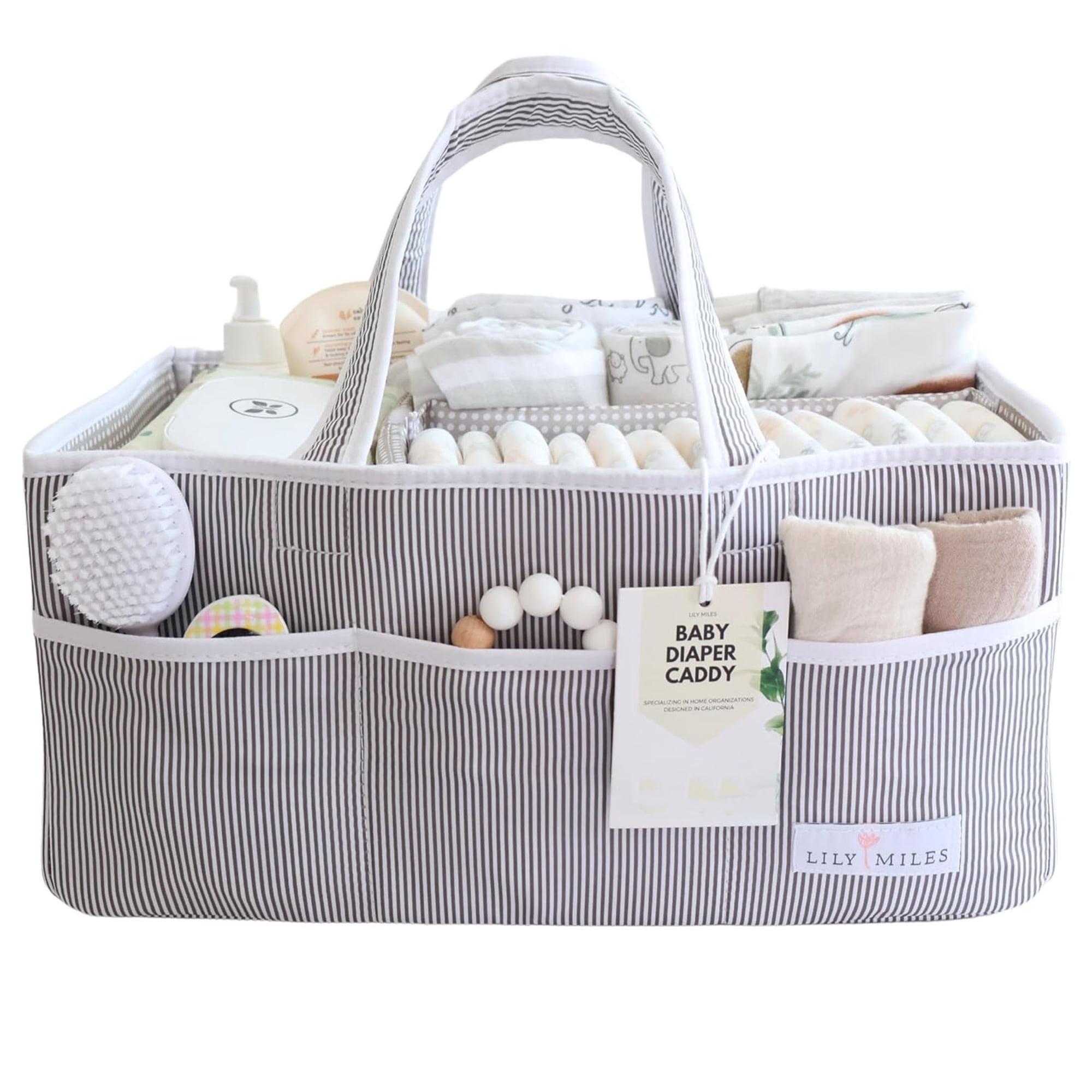 GASTROPOD Baby Diaper Caddy Organizer, Baby Shower Basket for Newborn Boys Or Girls, Nursery Must Haves for New Mom, Registry Favorites, Large Storage Tote for Changing Table Or Car, Gray