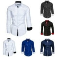 thumbnail image 3 of Men Long Sleeve Button Down Shirt Solid Color Blouse Top Lapel Tee Cardigan, 3 of 11