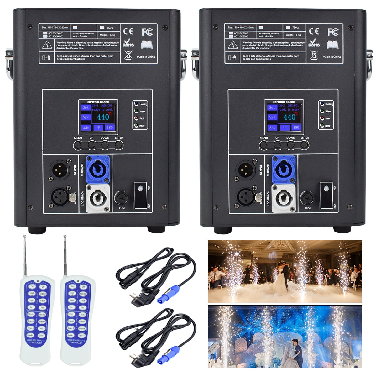 4PCS Large Cold Spark Machine DMX512 Firework Machine  for Wedding Stage Party DJ Disco,Black with FlightCase