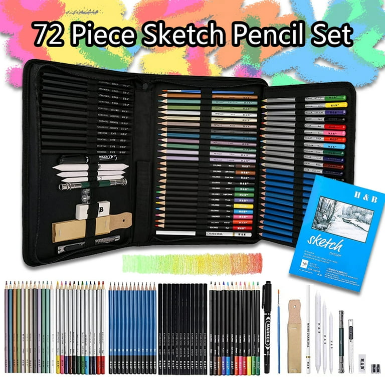 72PCS Drawing & Art Supplies Kit, Colored Sketching Pencils for