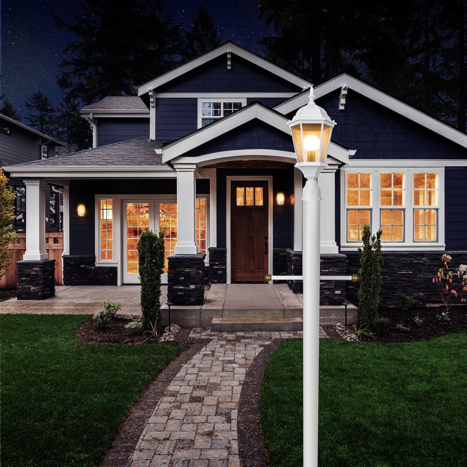 Design House 590091 Traditional Oak Creek Outdoor Post Top Light with Clear Glass for Driveways and Porches, Textured White
