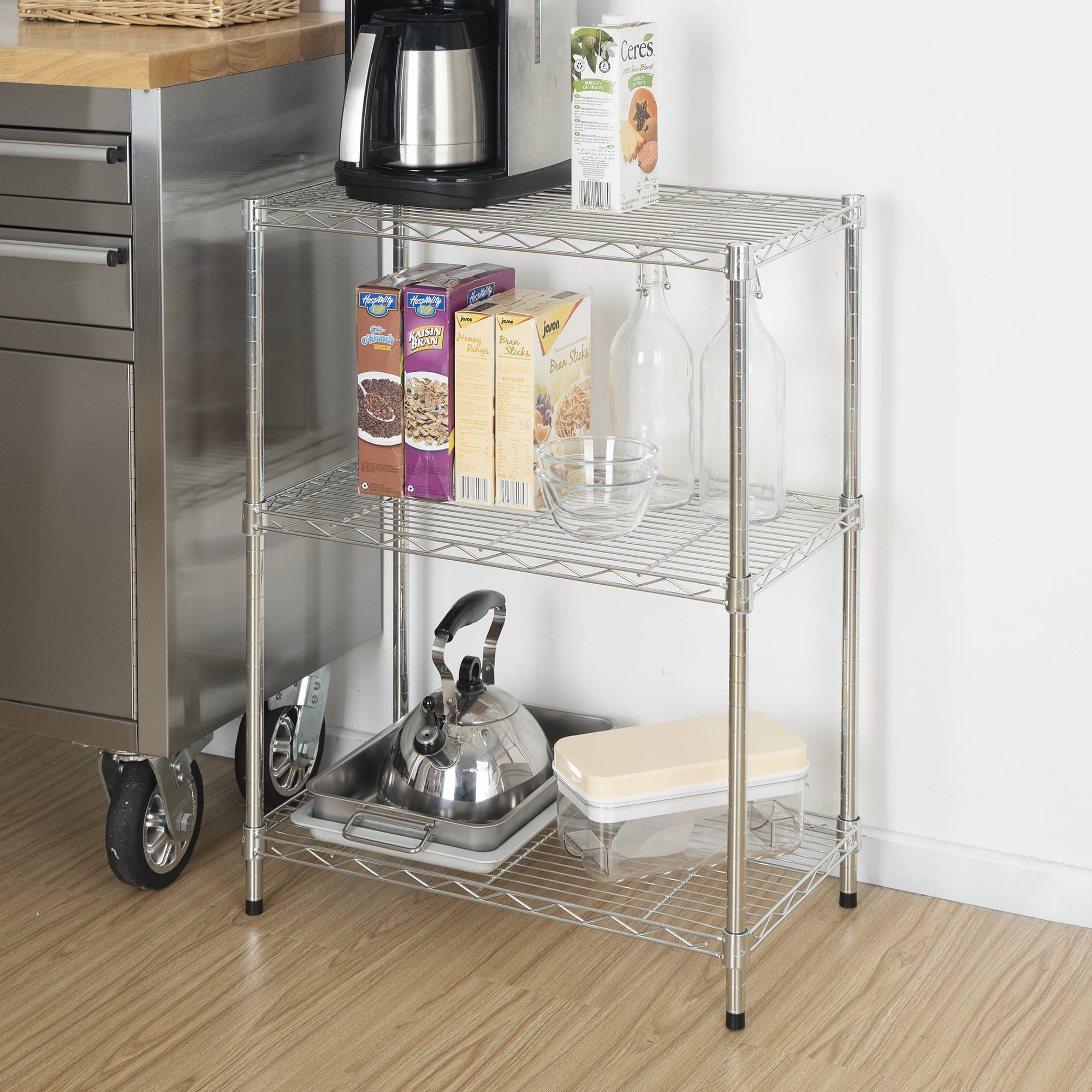 Hyper Tough Steel 3-Tier Storage Shelf Unit 30.60"H x 13.40"W x 23.20"D, 750lb Total Capacity, Chrome