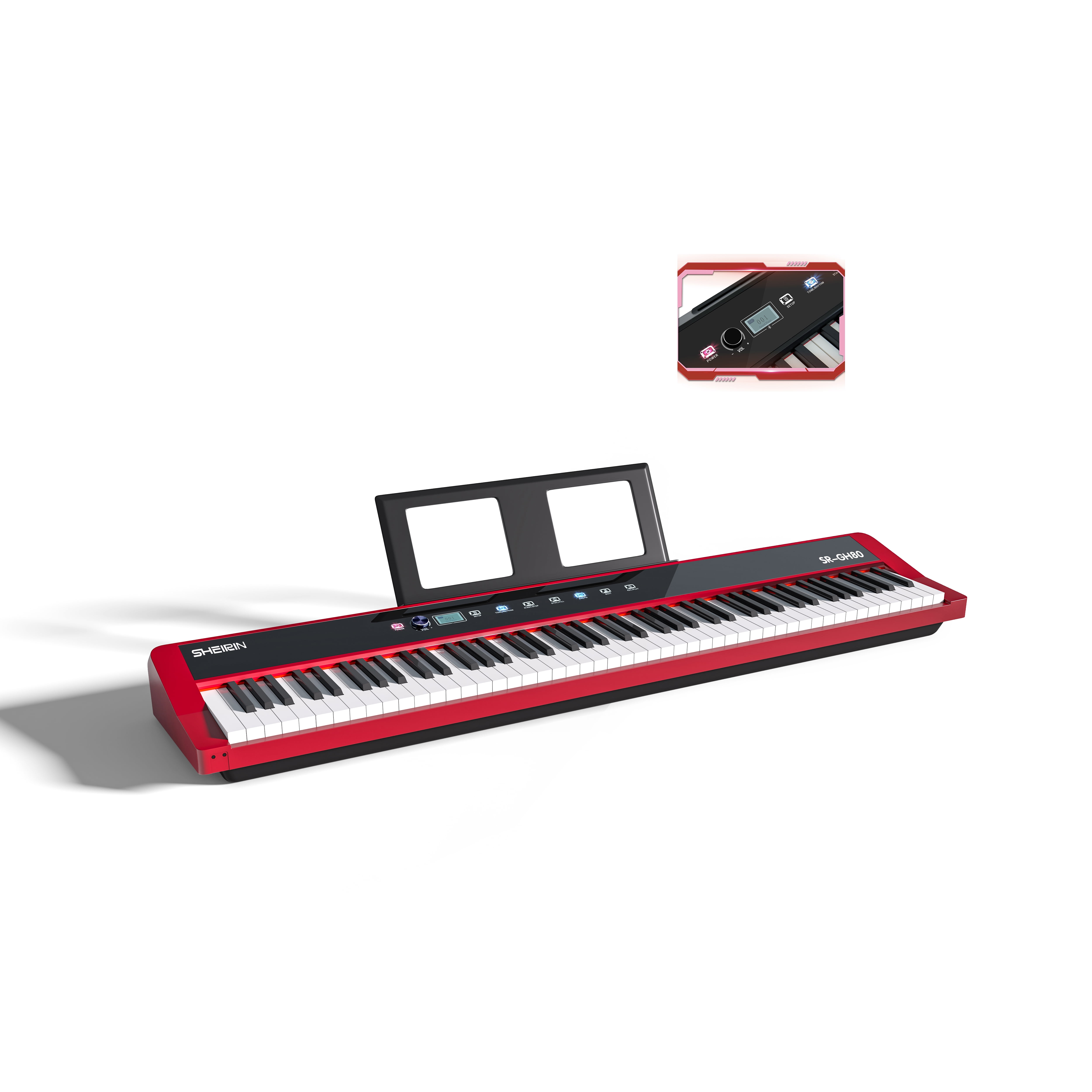 SHEIRIN Digital Piano 88 Keys Weighted Keyboard Touch Screen Bags Beginners  Portable SR-GH80(Red)