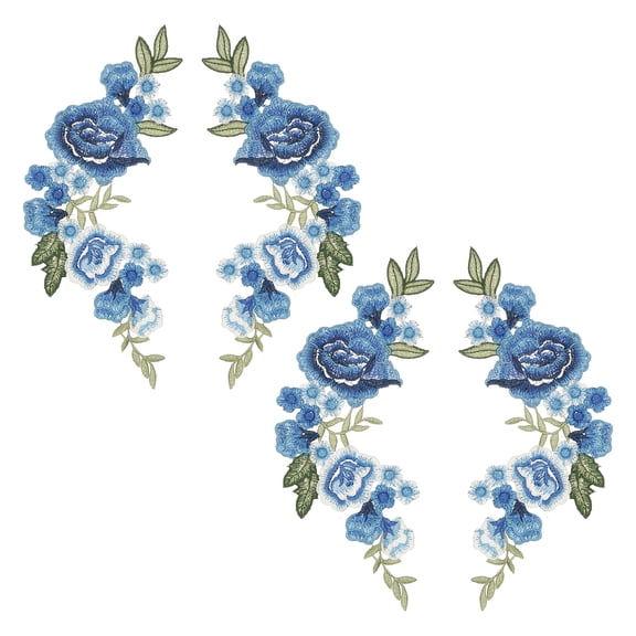 Uxcell 2Pair Peony Flowers Embroidery Patches, 10.2" Sew/Iron on Patches Floral Flower Appliques Embellishments for Clothes Dress Jackets Bags DIY Crafts Sew Making, Blue