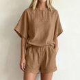 thumbnail image 5 of Bovxnpu Women's 2 Piece Outfits V Neck Short Sleeve Loose Summer Top Shorts Set, 5 of 7