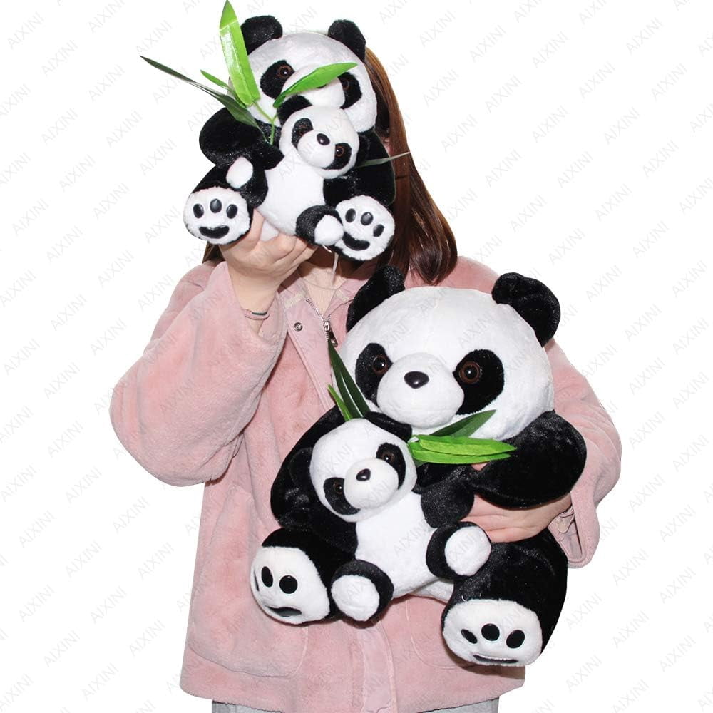 TYMZDYN 12" Plush Panda Stuffed Animals with Panda Baby Soft Toy, Native Mom & Baby Plush Bamboo Panda
