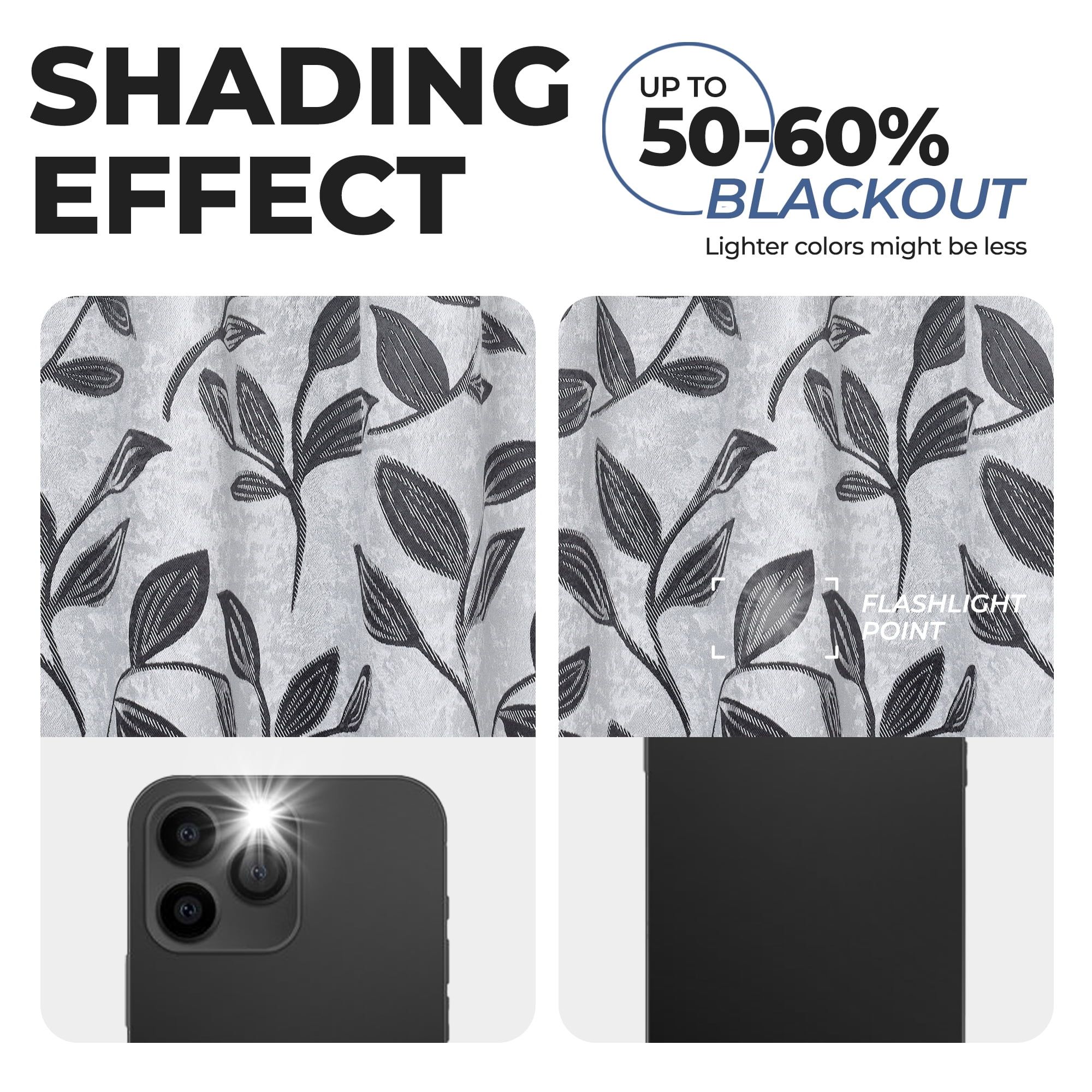 Superior Blackout Leaves Curtains Set of 2, Light Filtering Grommet Curtain Panel Set, Silver-Black, 52"W x 108"L