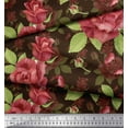 thumbnail image 2 of Soimoi Brown Cotton Duck Fabric Leaves & Rose Floral Print Sewing Fabric Yard 42 Inch Wide, 2 of 3