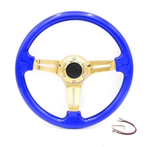 350mm 14'' Blue Universal Racing ABS Steering Wheel Fits 6 Hole Car Adapters