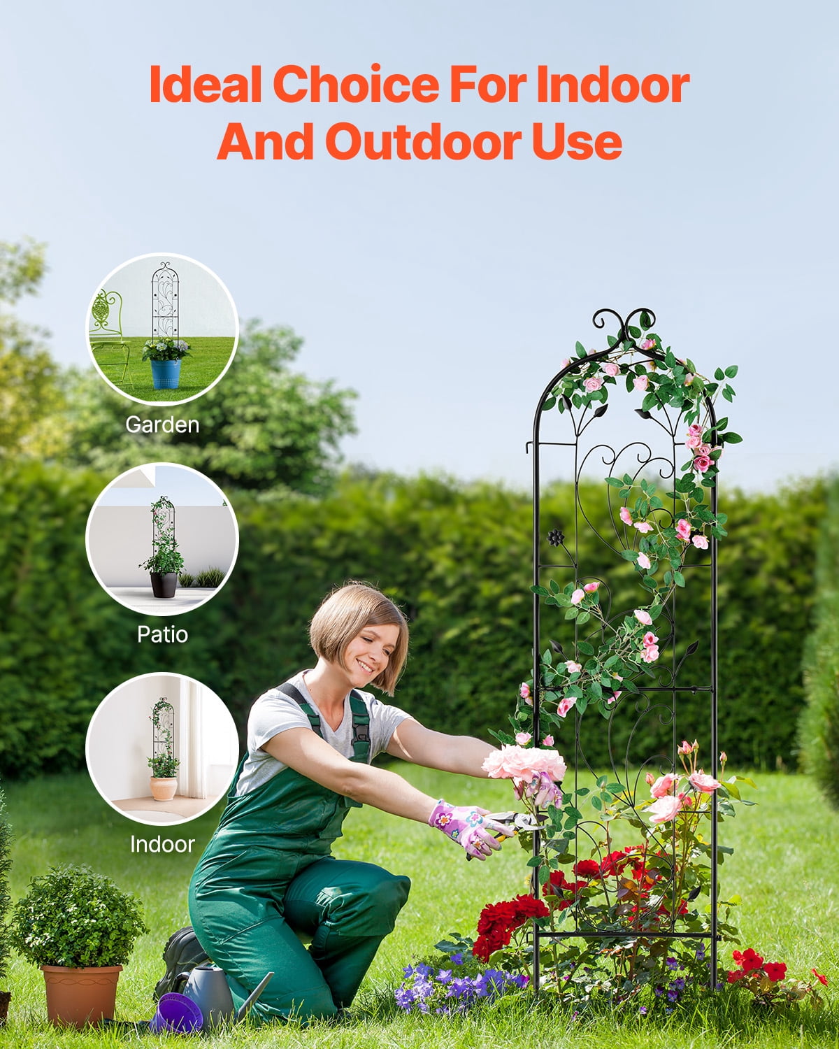 VEVOR Garden Trellis for Climbing Plants, 60 x 15 in, Rustproof Metal Garden Flower Trellis, Outdoor Climbing Rose Trellis Cucumbers Support, Decorative Tall Clematis Trellis for Courtyards Lawns