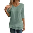 thumbnail image 2 of Juniors T-Shirts Linen Shirts Solid Color 3/4 Sleeve Tops Summer Casual Loose Round Neck Work Blouses Ladies Basic Tunic Tops T Shirts for Women, 2 of 6
