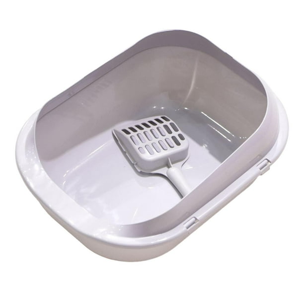Inodoro para gatos, bandeja de arena para gatos, bandeja de arena para mascotas con parte superior abierta, caja de arena duradera para gatos gris